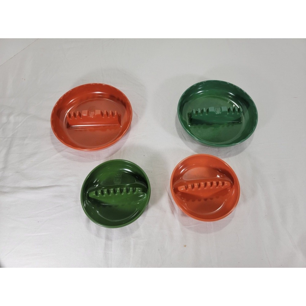 USA Vtg GES Melmac 4 NOS Green Orange Ashtrays 7.5" Large MCM Melamine 5" small